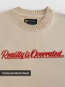 Beige Mock Neck Embroidered T-Shirt