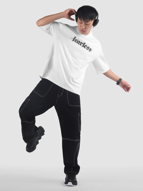 White Spray Print Gothic Oversized T-Shirt