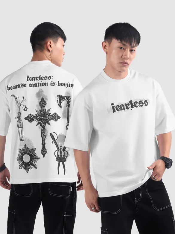 White Spray Print Gothic Oversized T-Shirt