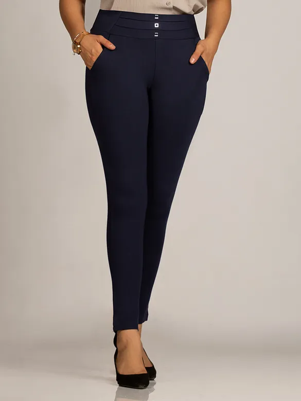 Persian Blue Triple Buttoned Women Jeggings