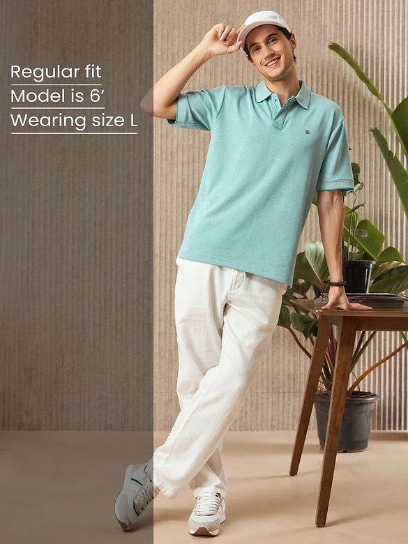 Mint Blue Melange Polo T-shirt