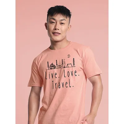 Live Love Travel Pink T-shirt for Men, 