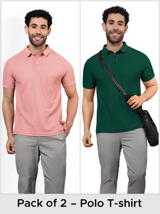 Pack of 2 Polo T-shirts Combo Rose Pink,Lush Green
