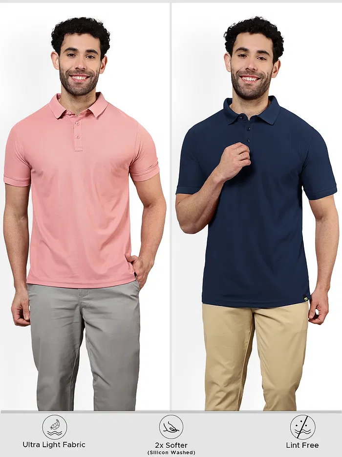 Pack of 2 Polo T-shirts Combo Rose Pink, Navy Blue