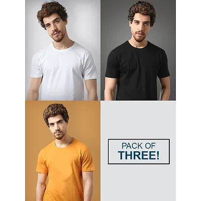 Pack Of 3 Plain T-shirts Black Mustard And White