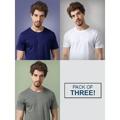 Pack Of 3 Plain T-Shirts Blue,Grey And White