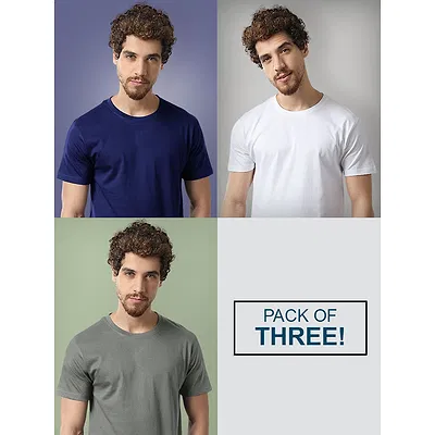 Pack Of 3 Plain T-Shirts Blue,Grey And White
