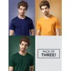 Navy Blue Mustard &amp; Bottle Green Pack Of 3 Plain T-shirts