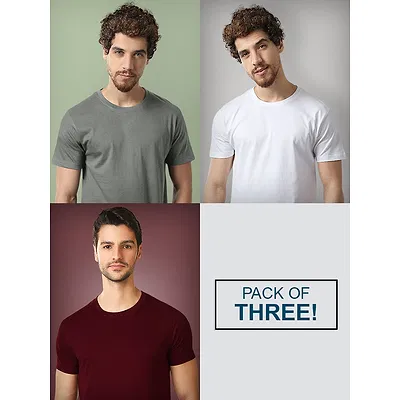 Pack Of 3 Plain T-Shirts White Grey And Burgundy