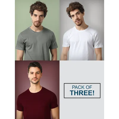 Pack Of 3 Plain T-Shirts White Grey And Burgundy