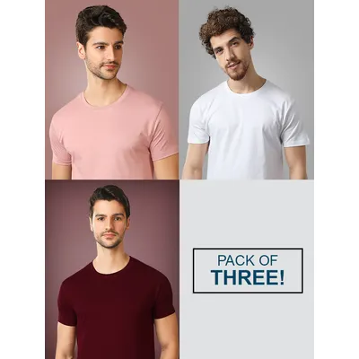 Pack Of 3 T-shirts White Rose Pink &amp; Burgundy