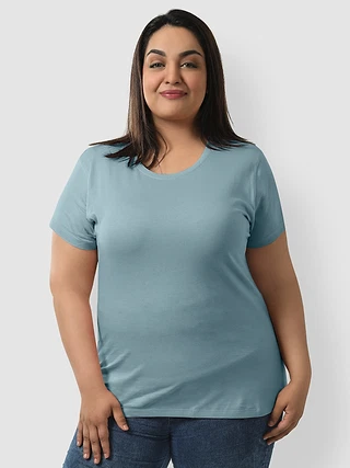 Plain Dream Blue Womens Plus Size T-shirt