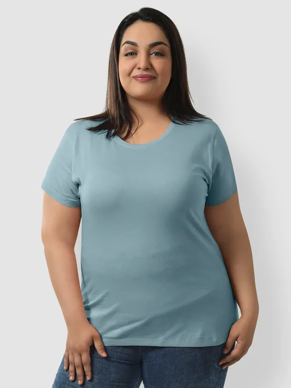 Plain Dream Blue Womens Plus Size T-shirt