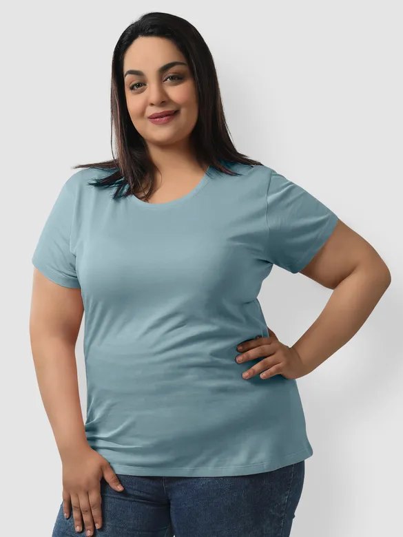 Plain Dream Blue Womens Plus Size T-shirt