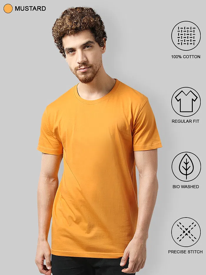 Plain T-shirts Combo Mustard And Bottle Green
