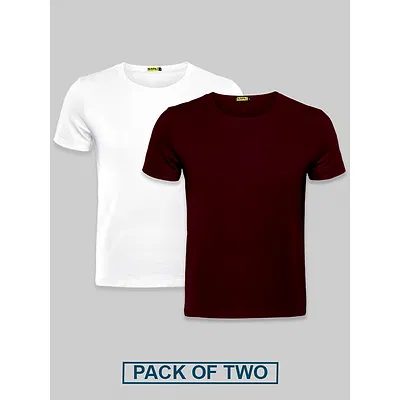 Plain T-shirts Combo White &amp; Burgundy