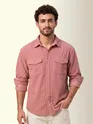 Rose Pink Dual Pocket Textured Corduroy Shirt