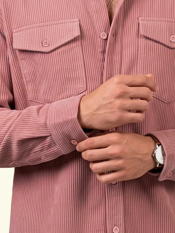 Rose Pink Dual Pocket Textured Corduroy Shirt