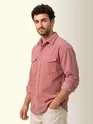 Rose Pink Dual Pocket Textured Corduroy Shirt