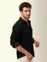 Black Dual Pocket Textured Corduroy Shirt