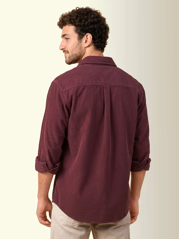 Wine Dual Pocket Textured Corduroy Shirt