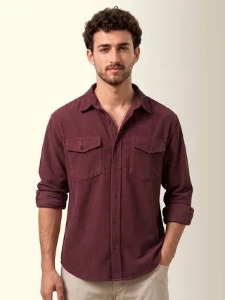 Wine Dual Pocket Textured Corduroy Shirt