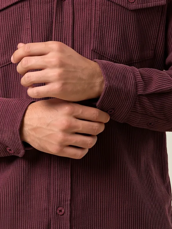 Wine Dual Pocket Textured Corduroy Shirt