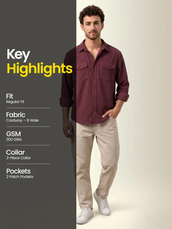 Wine Dual Pocket Textured Corduroy Shirt