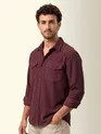 Wine Dual Pocket Textured Corduroy Shirt