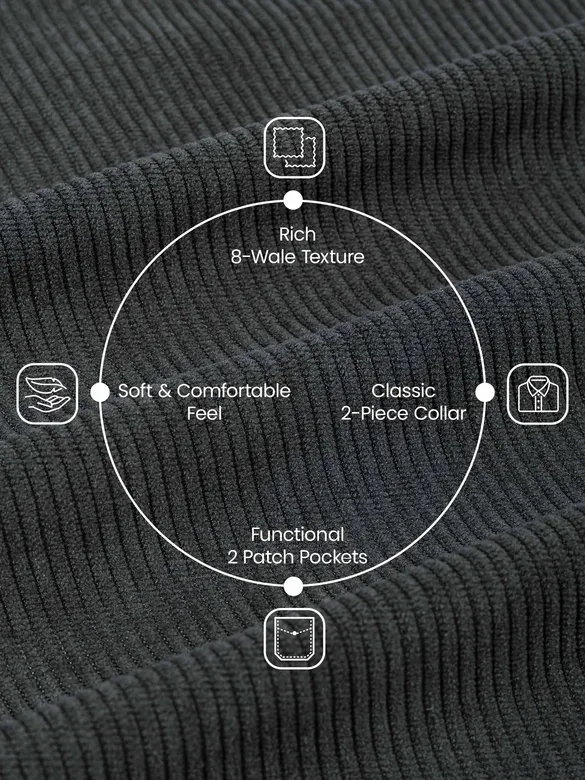 Grey Dual Pocket Textured Corduroy Shirt