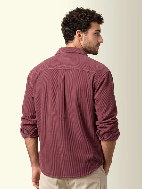 Mauve Dual Pocket Textured Corduroy Shirt