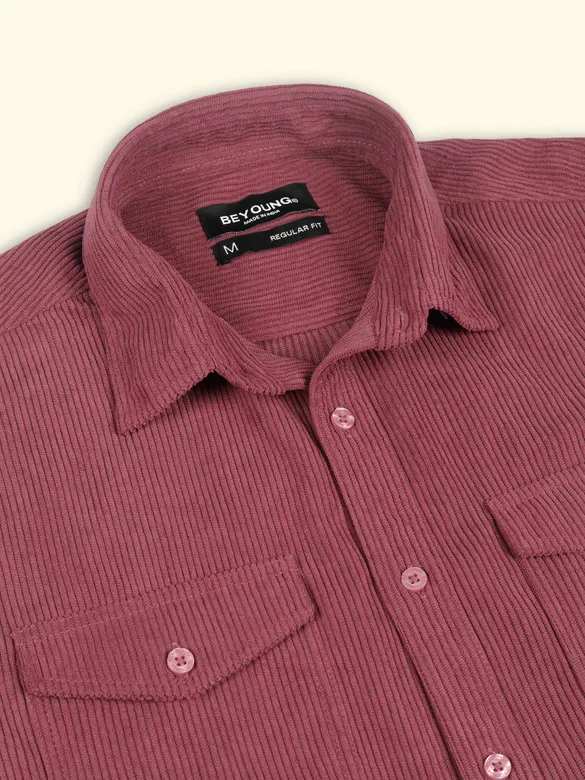 Mauve Dual Pocket Textured Corduroy Shirt