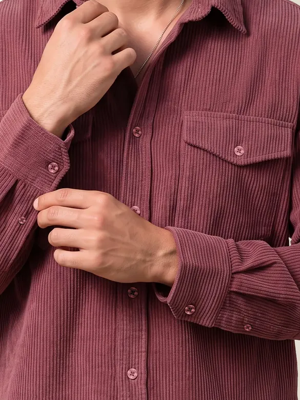 Mauve Dual Pocket Textured Corduroy Shirt