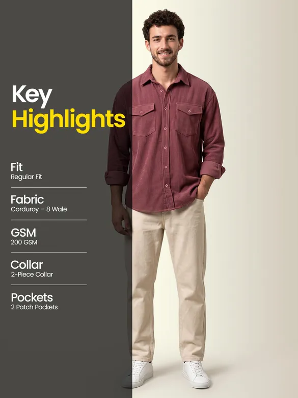 Mauve Dual Pocket Textured Corduroy Shirt