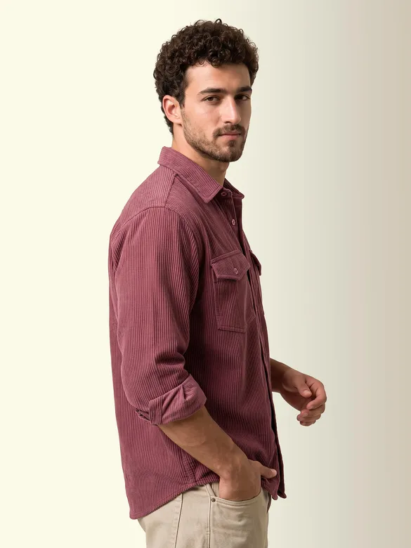 Mauve Dual Pocket Textured Corduroy Shirt