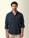 Navy Dual Pocket Textured Corduroy Shirt