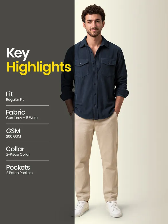 Navy Dual Pocket Textured Corduroy Shirt