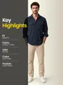 Navy Dual Pocket Textured Corduroy Shirt