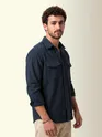 Navy Dual Pocket Textured Corduroy Shirt