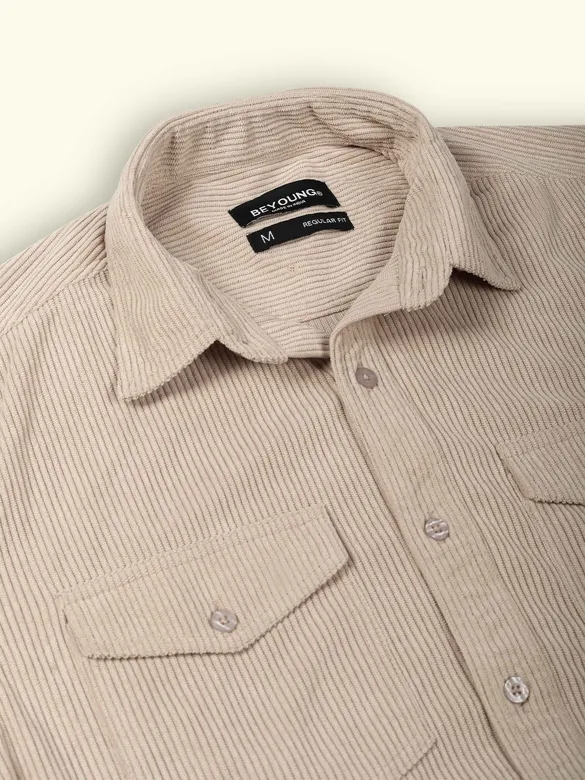 Off White Dual Pocket Textured Corduroy Shirt