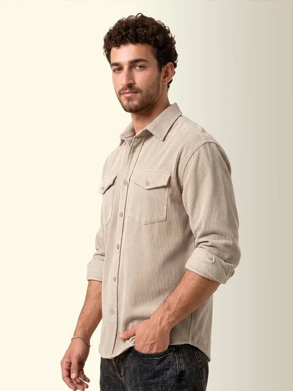Off White Dual Pocket Textured Corduroy Shirt