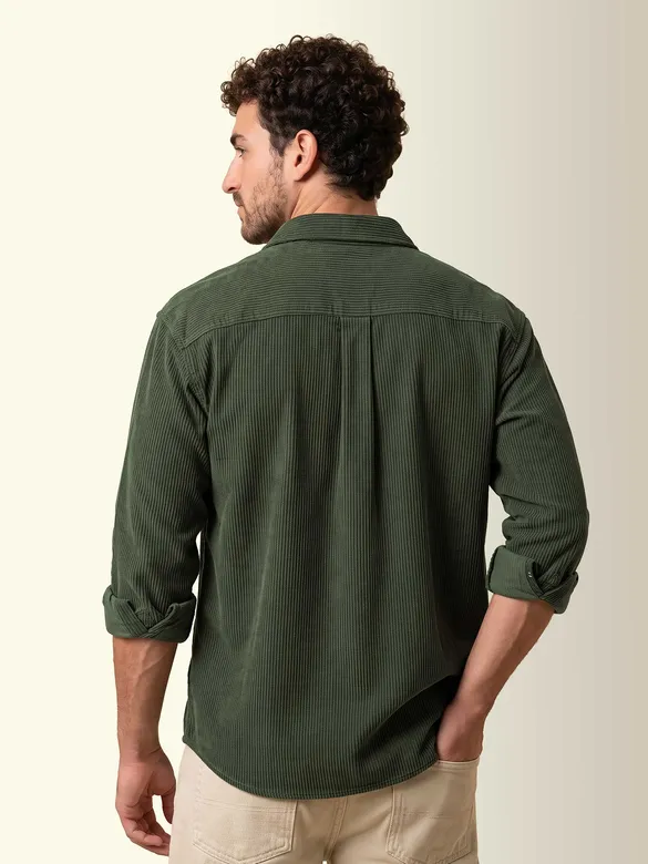 Olive Green Dual Pocket Textured Corduroy Shirt