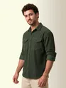 Olive Green Dual Pocket Textured Corduroy Shirt