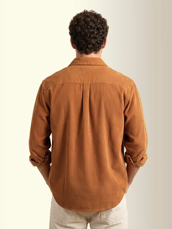 Rust Orange Dual Pocket Textured Corduroy Shirt