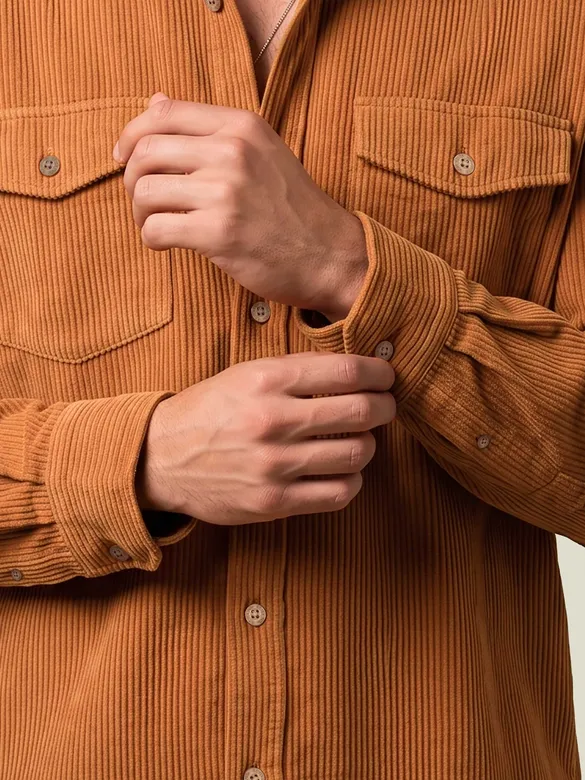 Rust Orange Dual Pocket Textured Corduroy Shirt