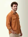 Rust Orange Dual Pocket Textured Corduroy Shirt