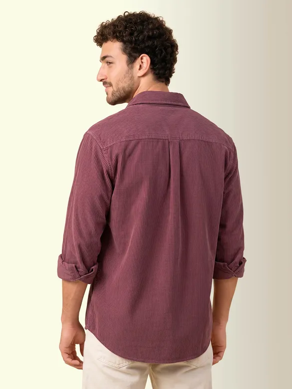 Dark Mauve Dual Pocket Textured Corduroy Shirt