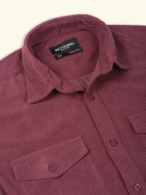 Dark Mauve Dual Pocket Textured Corduroy Shirt