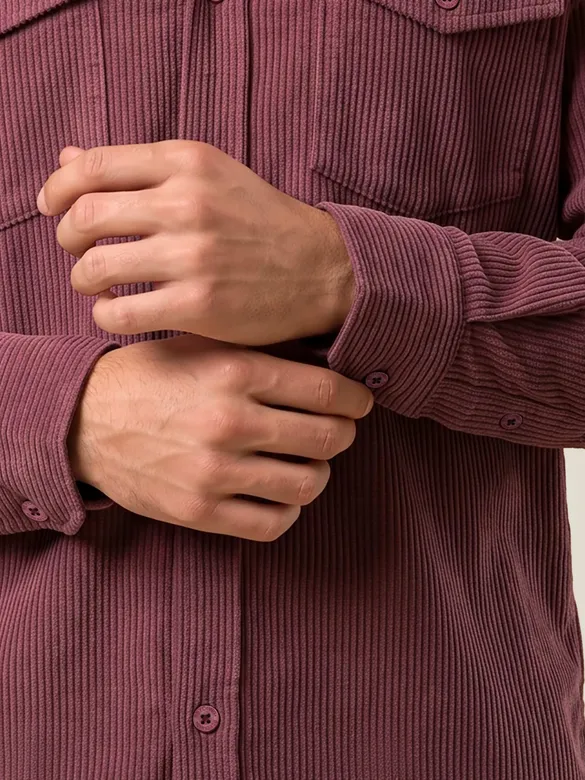 Dark Mauve Dual Pocket Textured Corduroy Shirt
