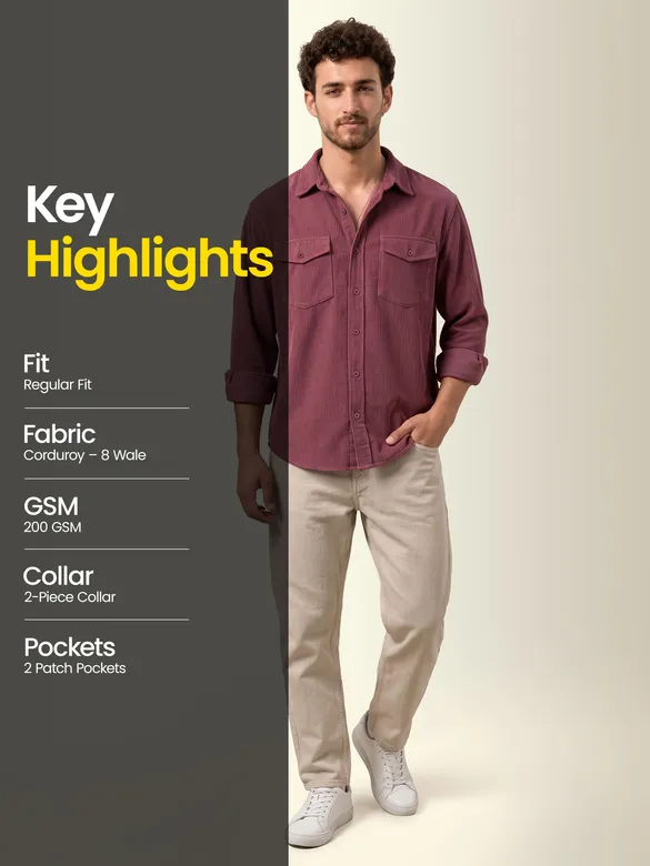 Dark Mauve Dual Pocket Textured Corduroy Shirt